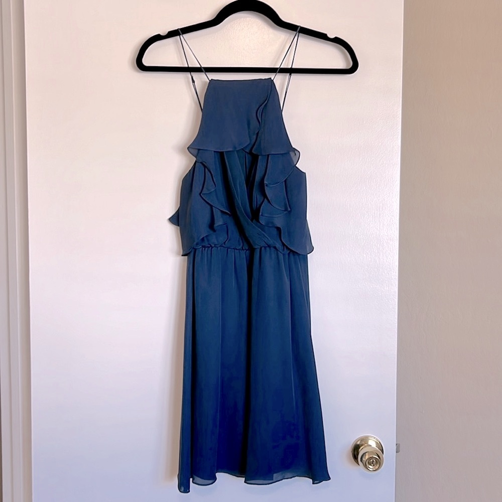 NWT! Haute Hippie BLSD Blue Ruffle Cocktail Dress - 4